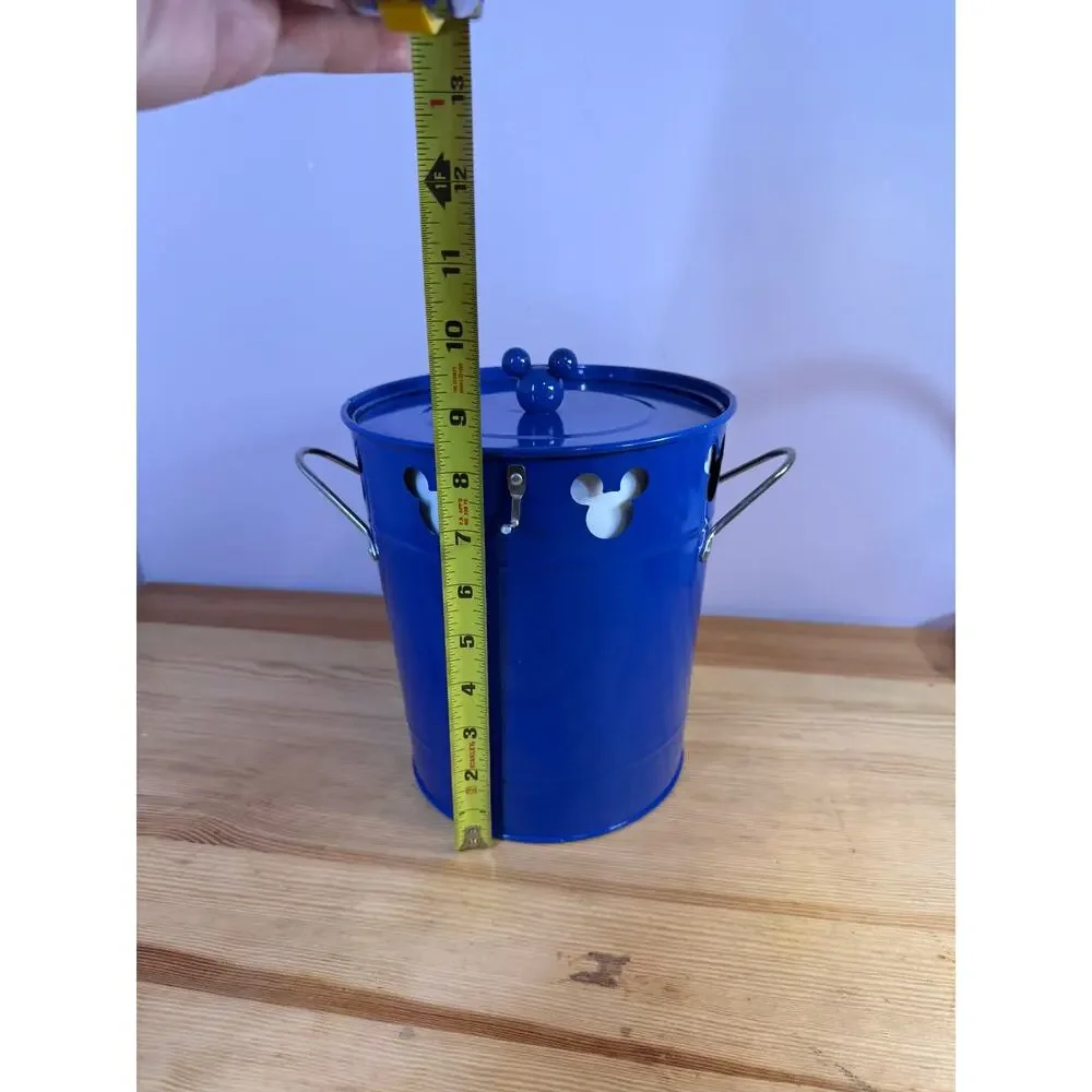 Disney Parks Mickey Mouse Blue Metal Ice Bucket Lid Liner Taiwan Missing Scoop